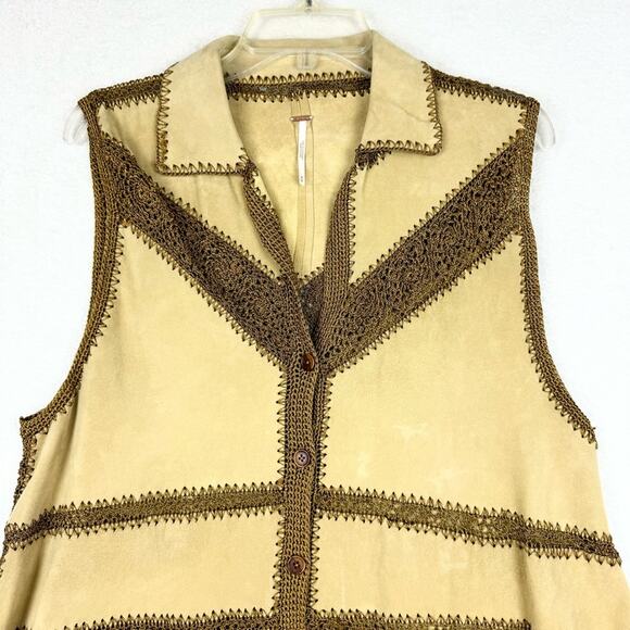 Free People Adeline Goat Suede Crochet Retro Boho Mini Dress Tan/Brown Size M - Picture 8 of 14